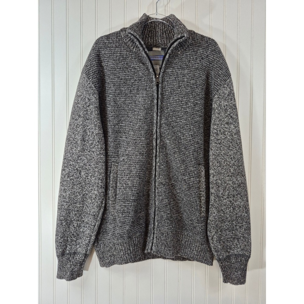 Effect Mens XXL Full Zip Fleece Lined Sweater Jacket Charcoal Gray Waffle Knit